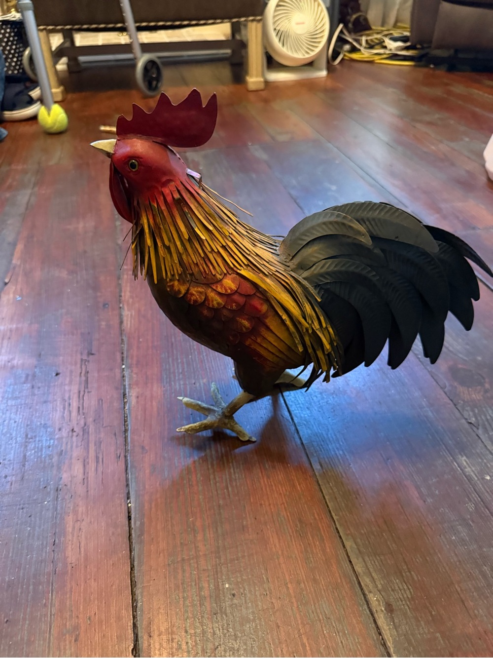 Decorative Metal painted Rooster Figurine - Red and Black